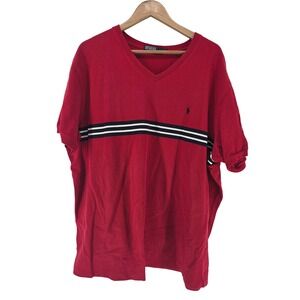 Polo Ralph Lauren Men's XXL Red V-Neck T-Shirt Short Sleeve Cotton Stripe Logo